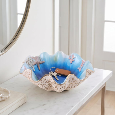 Bol décoratif en résine bleue et blanche en forme d'étoile de mer côtière