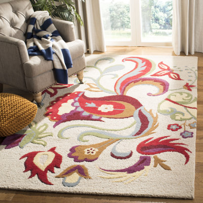 Tapis en laine crocheté à la main à motif floral Emrick