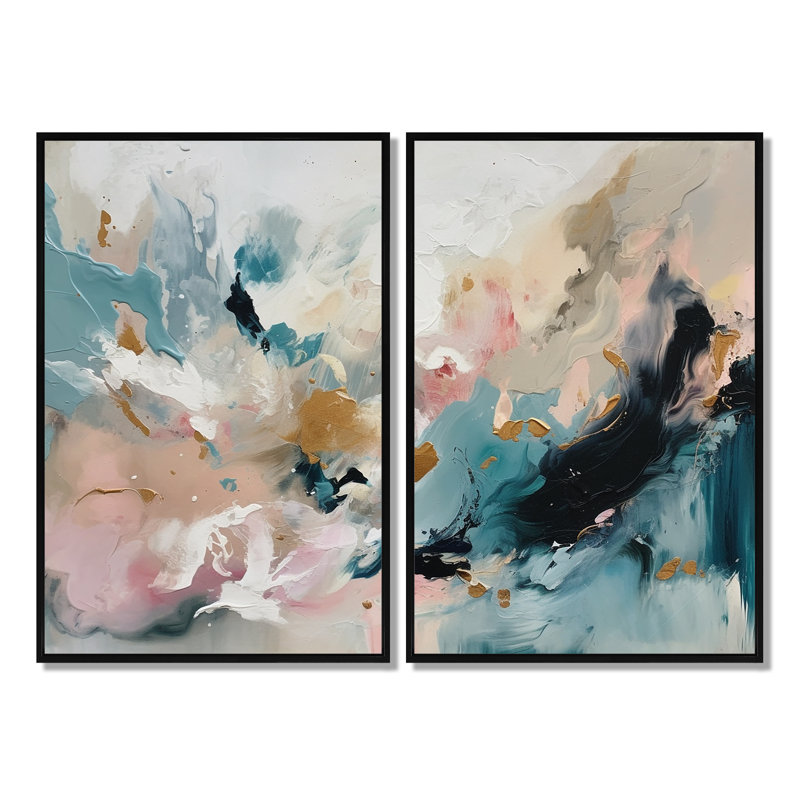 Délicat coup de pinceau abstrait V - art mural moderne, Black, 36" H x 48" W, Impression encadrée flottante