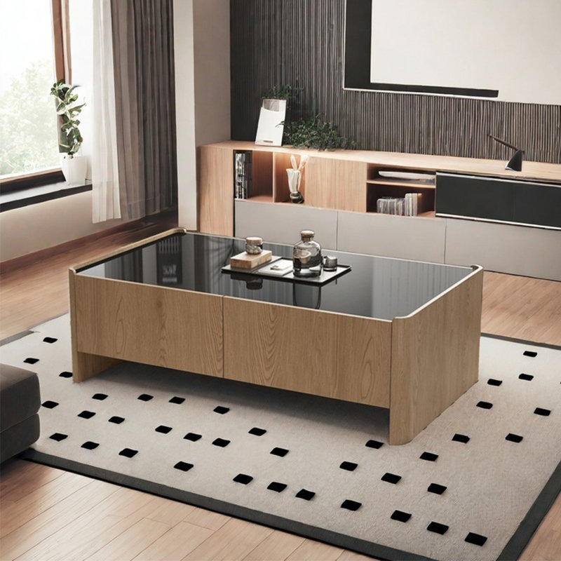 Table basse rectangulaire en verre trempé, Burlywood, H 17,7 po x L 51,2 po x l 27,6 po