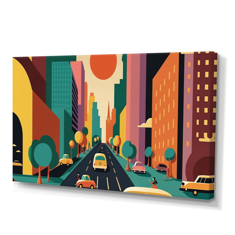 «Futuristic Cityscape with Cars II», reproduction sur toile, L 32 po x H 16 po, Toile tendue