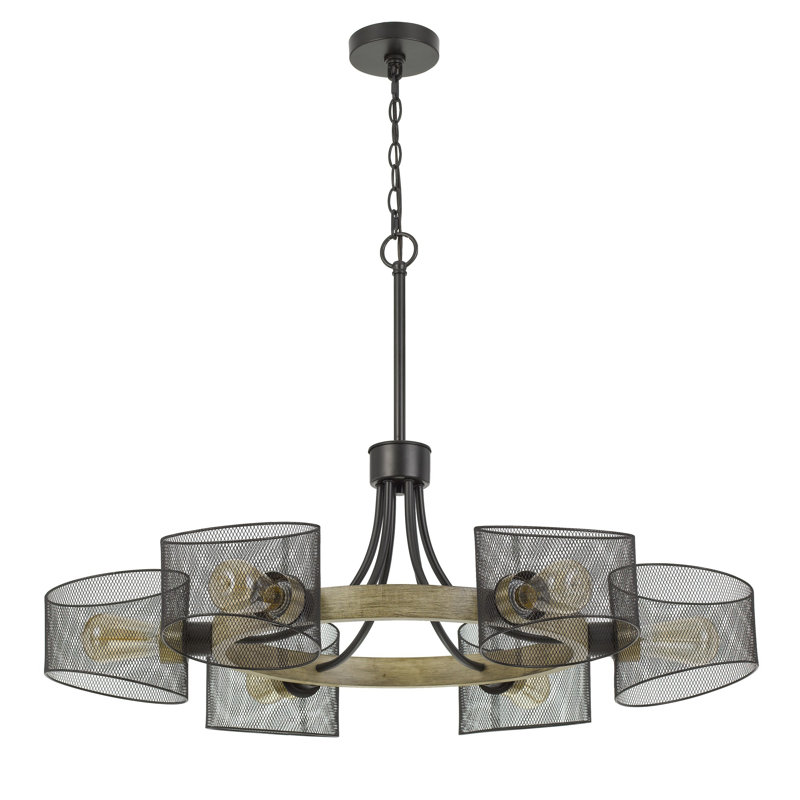 6 - Light Wood Wagon Wheel Chandelier