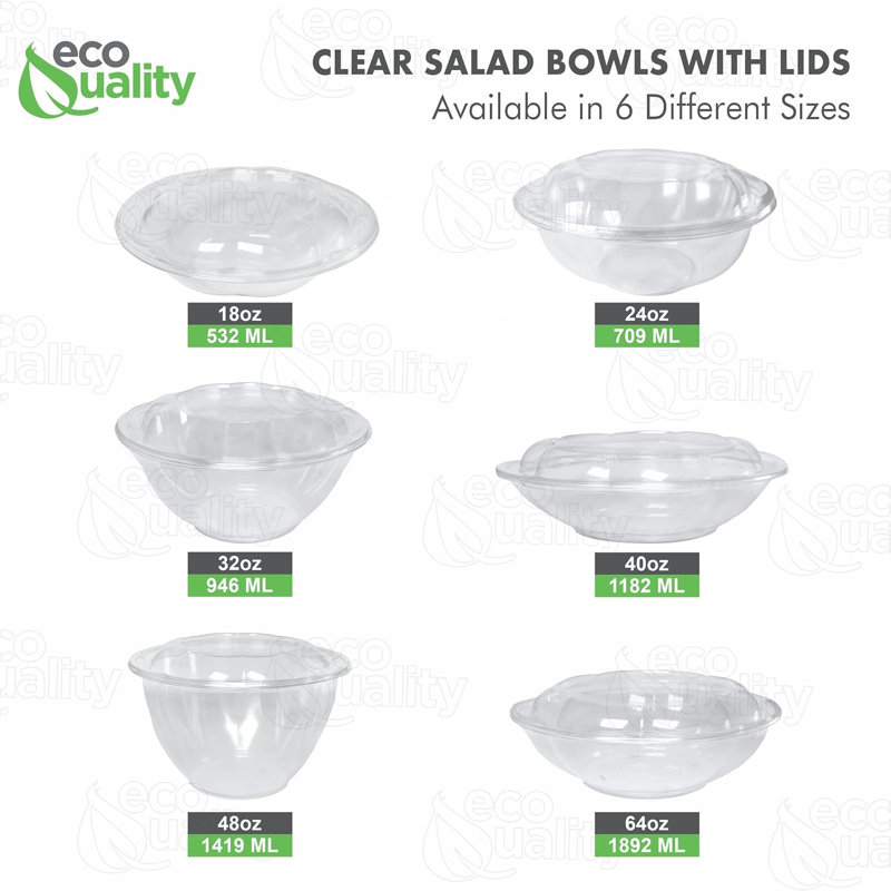  Saladier 64 oz transparent avec couvercles et fourchette - pour le déjeuner, les salades, les fruits et la préparation des repas (200)