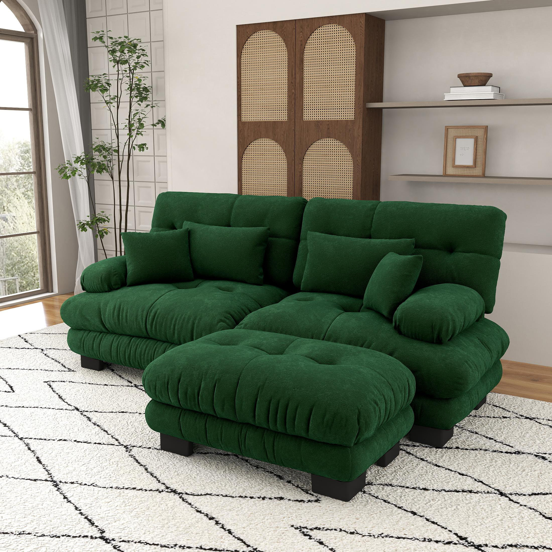 Ebern Designs 2-Seat Modular Cloud Sofa with Ottoman and Chenille ...