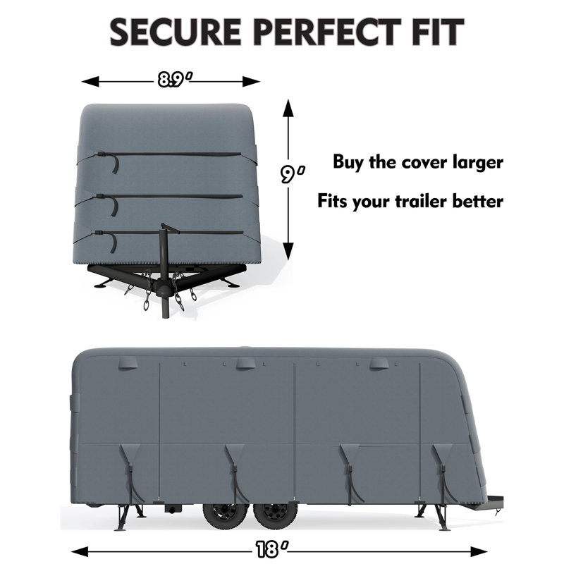Heavy-Duty Travel Trailer RV Cover, Extra-Thick Waterproof & Anti-UV 6 Layers Top Panel, 18'