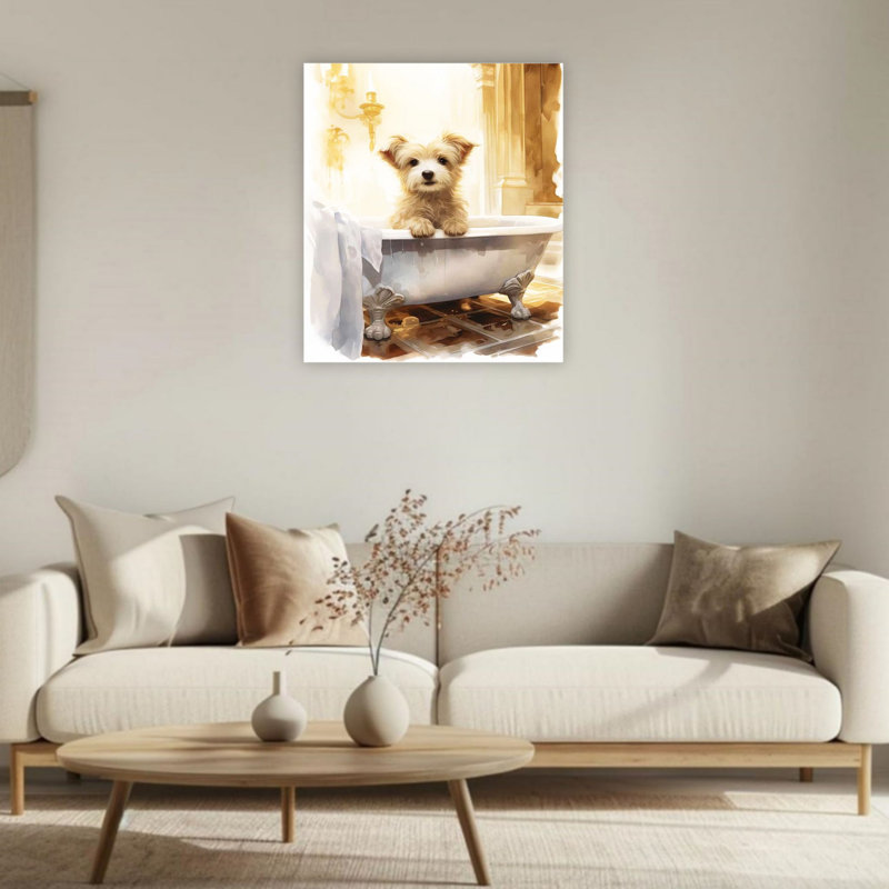 "Maltese in the Tub", art mural sur toile 24 "x 36"
