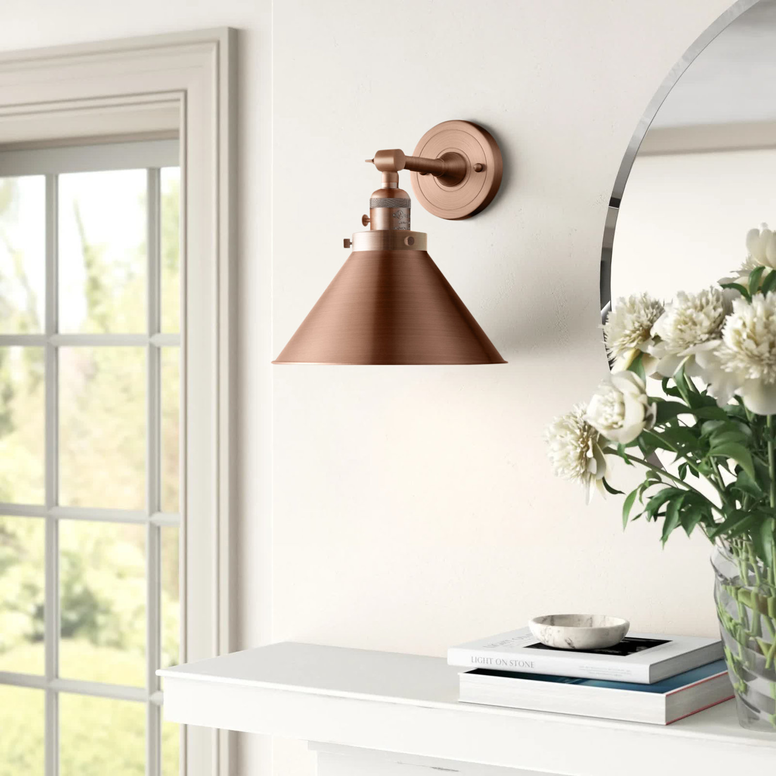 Dillon Single Light Dimmable Armed Sconce, 3 W LED Vintage Dimmable Bulb, Antique Copper, Antique Copper
