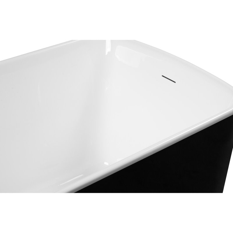 49'' Acrylic Freestanding Tub, Square Japanese Soaking Bath With Drain, Glossy Black Surface Bathtub, Tub Overflow, Finish
