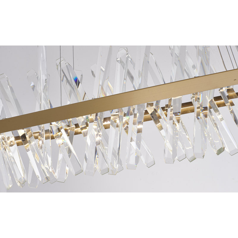 Lustre rectangulaire à 4 lumières DEL avec détails en cristal, H 12 po x l 38,5 po x P 7,8 po, Doré