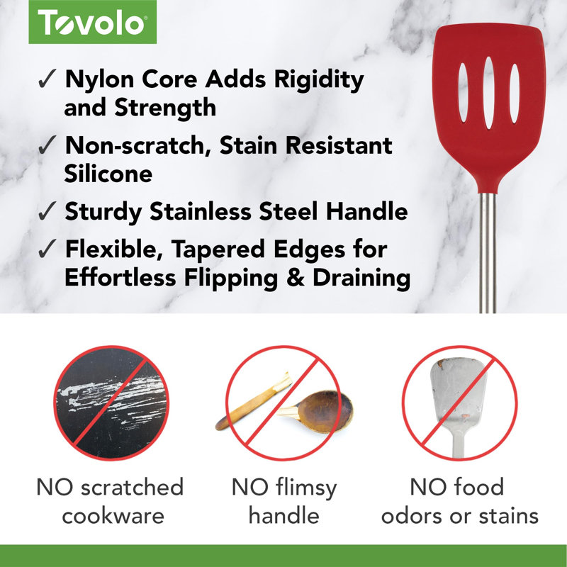 Tovolo Silicone Slotted Turner SS Handle, Red