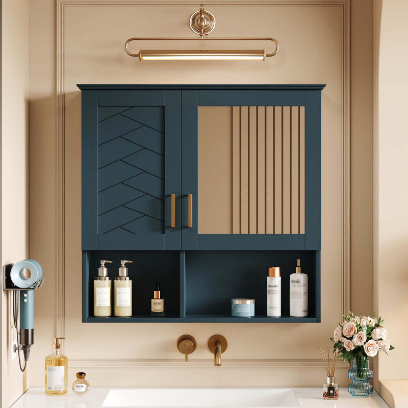Armoire à pharmacie murale 30 po 2-en-1 à fixation murale, tablettes réglables et porte à fermeture en douceur, Bleu