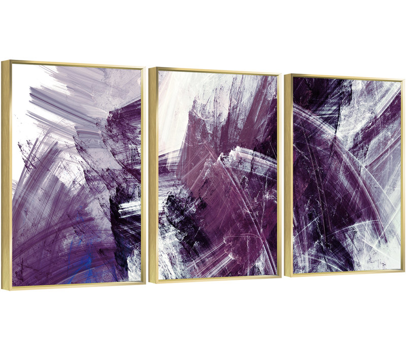 Dessin au trait encadré en aluminium, ensemble de 3 reproductions encadrées sur toile, H 16,3 po x l 36,3 po x P 1,65 po