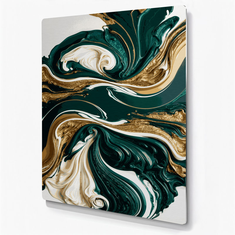 Abstrait art fluide en métal vert 80, H 24 po x l 36 po