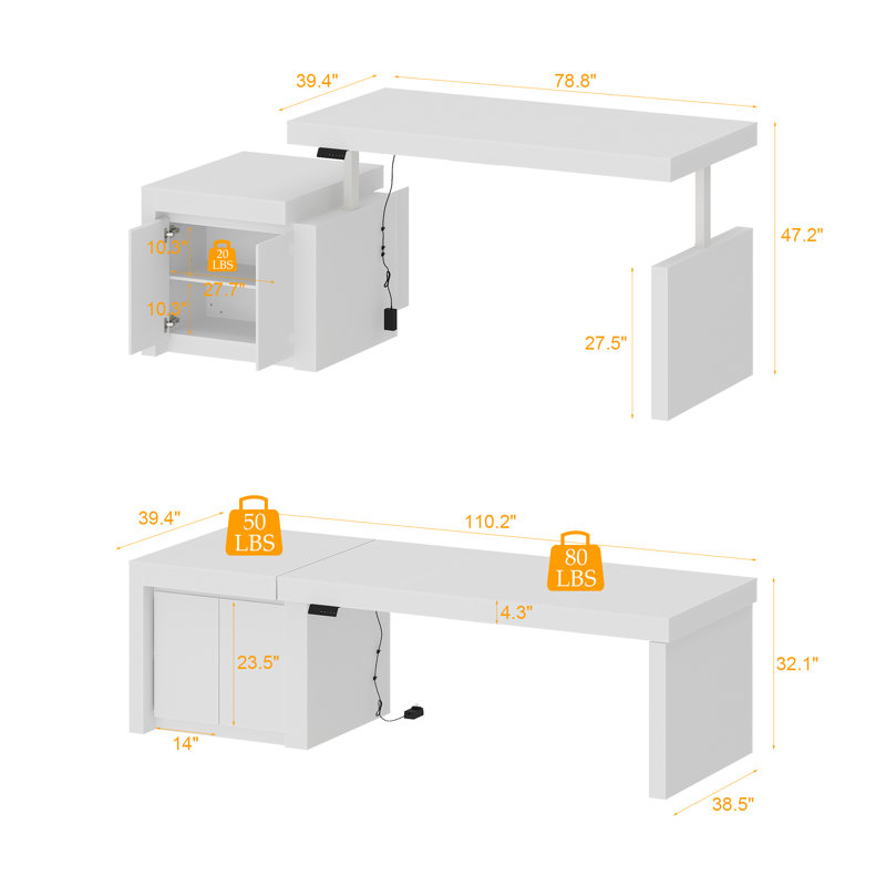 110"W Large Kitchen Island Lift Table