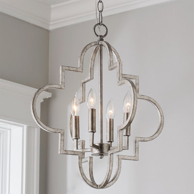 Luminaire suspendu 4 lumières 18 "en chrome de style marocain Contempo Arabesque