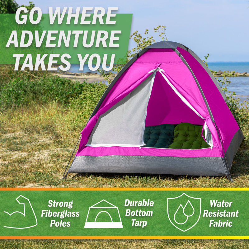 Tente de camping pour 2 personnes avec mouche de pluie et sac de transport Wakeman, Rose