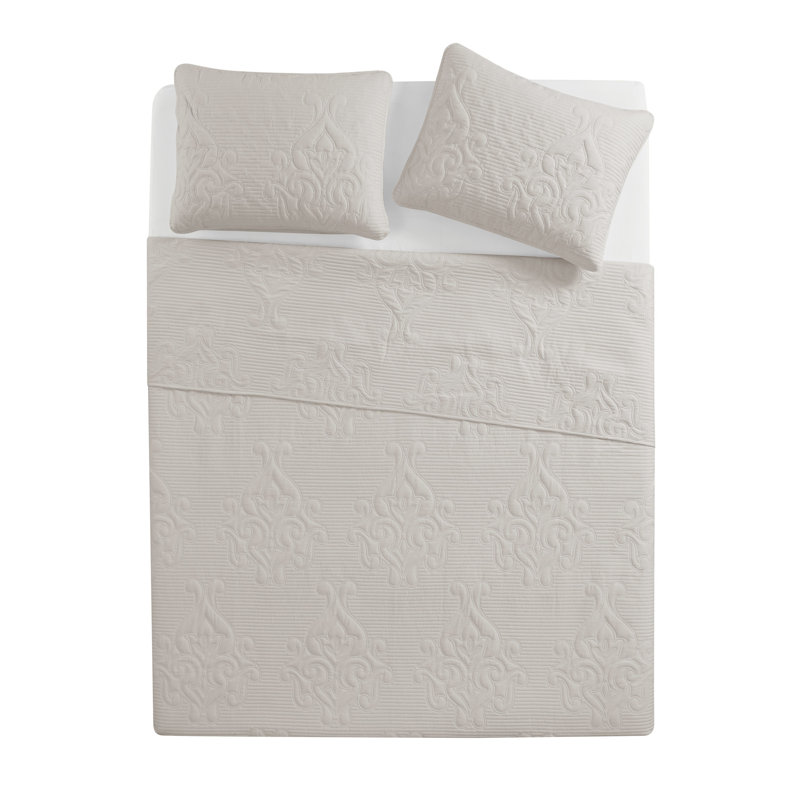 VCNY Home Solomun 3-Piece Pinsonic Damask Microfiber Quilt Set, Taupe