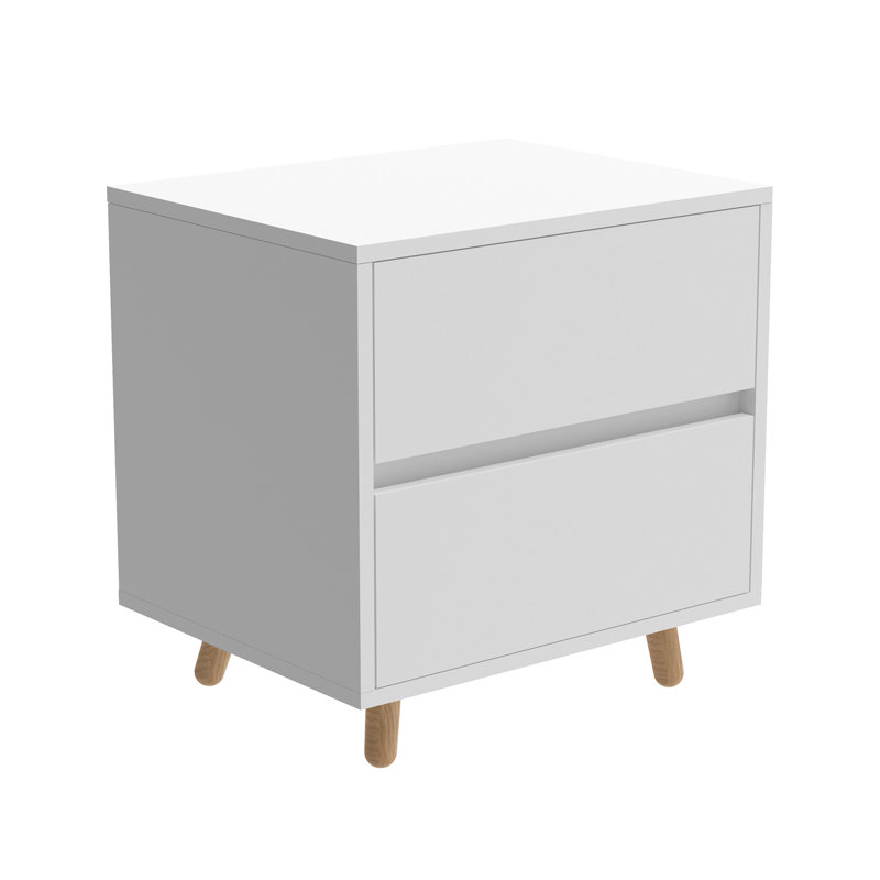 Modern Wood Two Drawer Nightstand,Vintage Bedside Table, White, Individual
