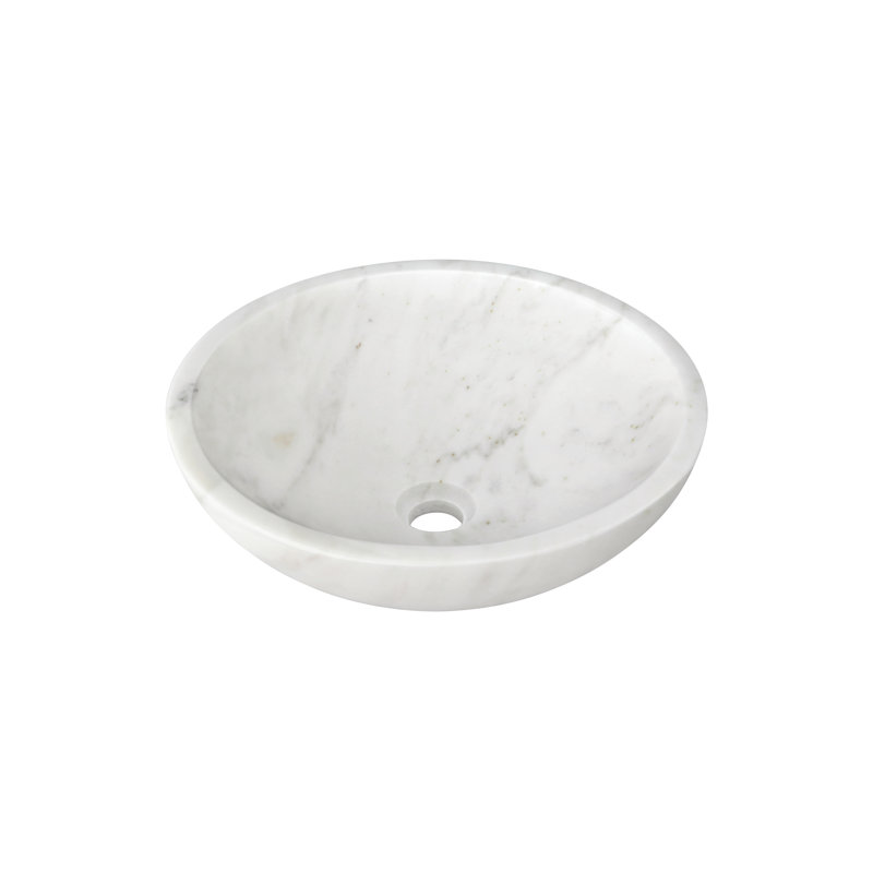 White Marble Vessel Sink, Semi-Polished Natural Stone, 15.7-Inch Diameter | Gift Idea, White/Natural
