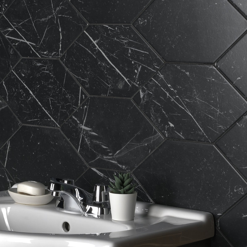 Timeless Hex Marquina 7 x13 Porcelain Marble Look Wall & Floor Tile