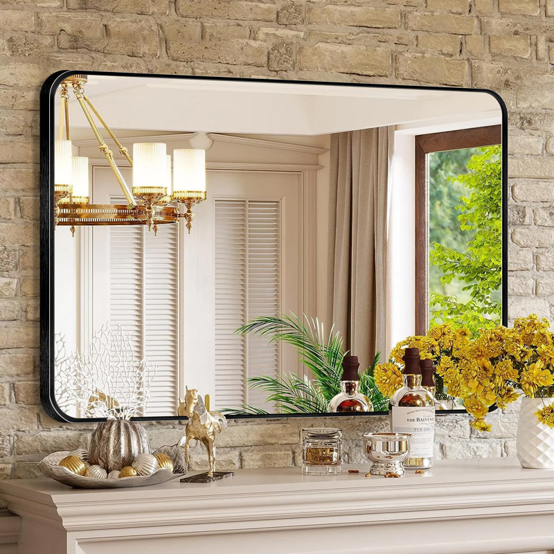 Chassin Wall Mount Bathroom Rectangular Vanity Mirror (Horizontal/Vertical), Black, 30" H x 40" W