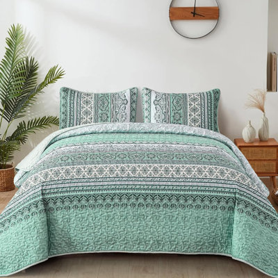 Ensemble de courtepointe Boho, couvre-lit 3 pièces en microfibre légère à rayures
