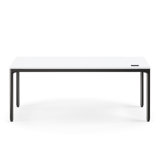 eFloat Quattro, 23 in. D x 58 in. W Sit-Stand Desk with Carbon Black Base, Carbon Black Painted Wood Top, and Black Salzburg Leather Cable Manager