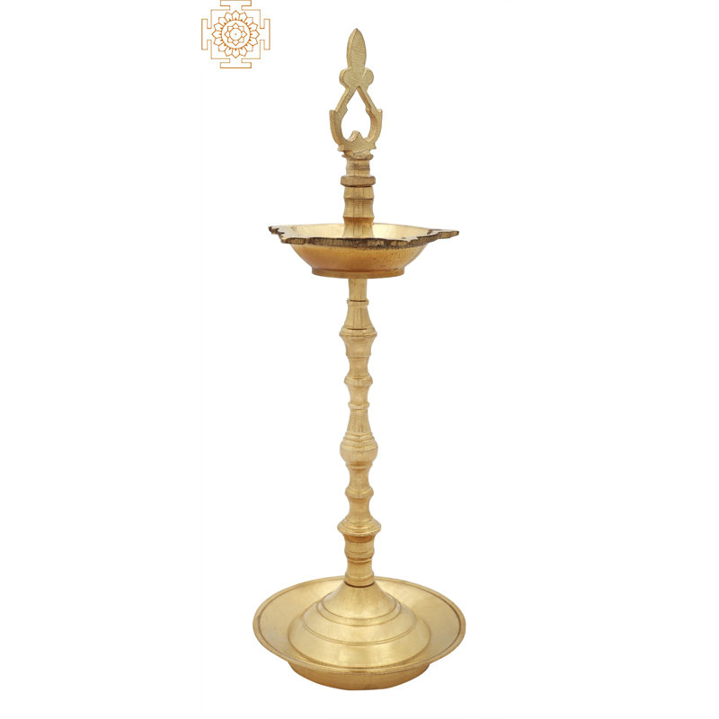 Lampe à huile rituelle de 10 po en laiton fabriquée à la main, diya traditionnelle indienne pour autel et temple