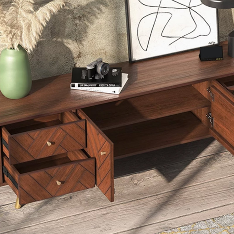 Meuble télé en bois massif de style rétro, 78.74"
