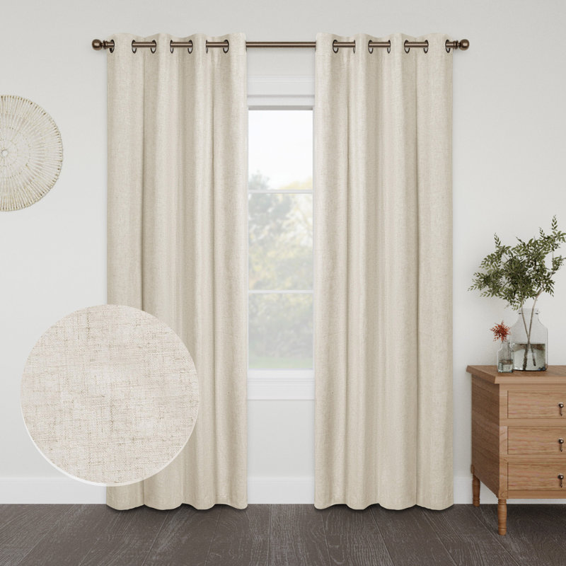 Linen Slub Blackout Grommet Curtain Pair(2 Panels), 52" W x 108" L, Linen