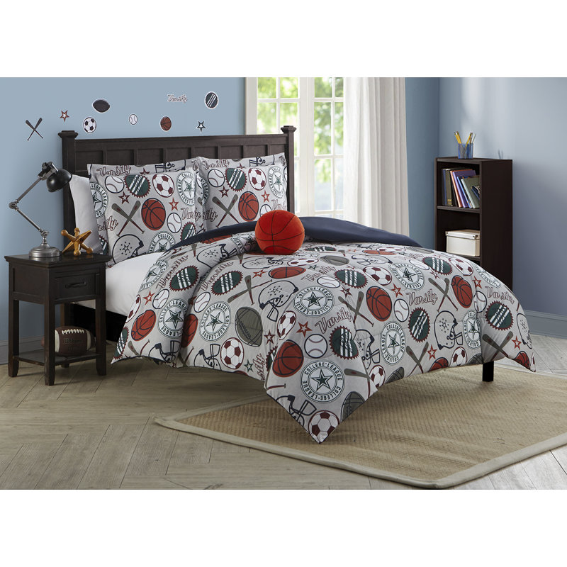 ALEX + BELLA League Sports Gray Soft Microfiber Comforter Set, Full Comforter + 2 Standard Shams + Throw Pillow