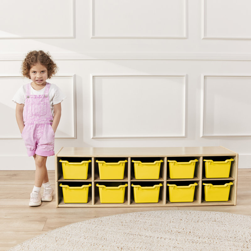 Yellow Stackable Plastic Kids Storage Bins, Set of 10