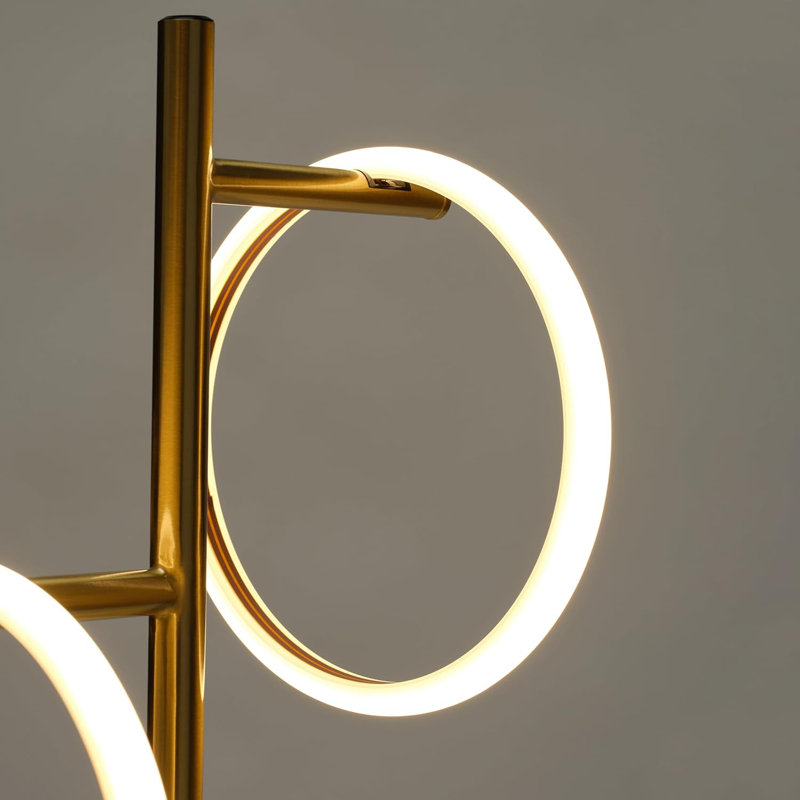 Lampe de table DEL industrielle 21 po Saturn en or avec 2 cerceaux lumineux amovibles et un gradateur tactile à 3 voies