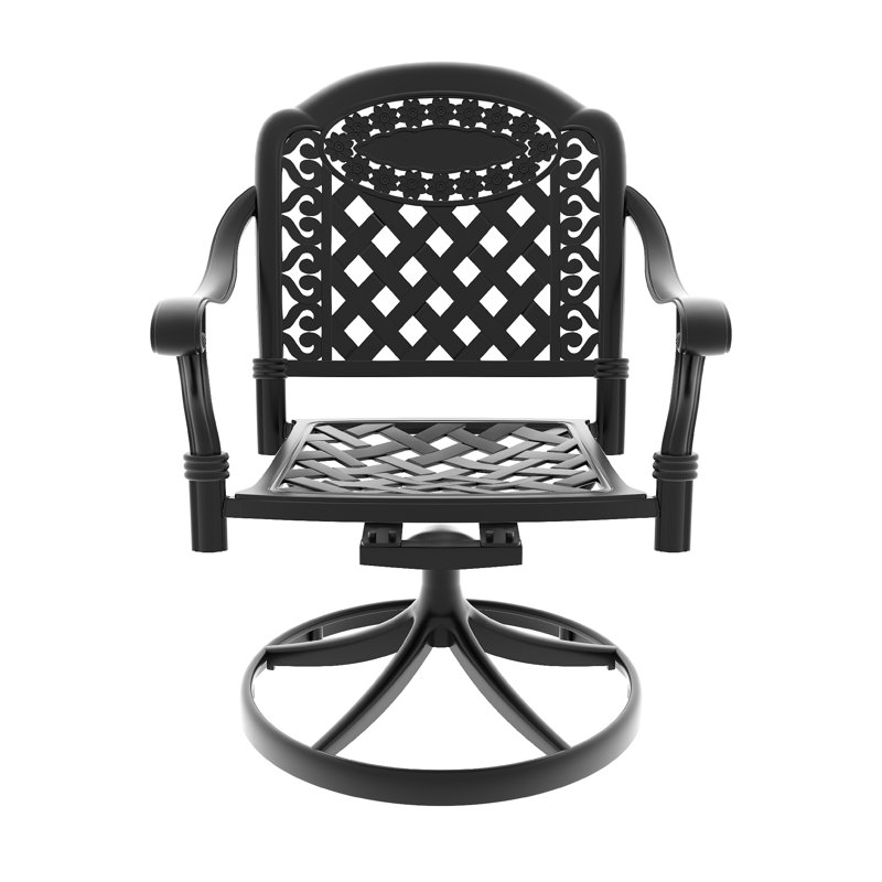 Ensemble de salle à manger 5 pièces en aluminium coulé résistant aux intempéries, comprenant 4 chaises pivotantes et une table rectangulaire avec cadre noir