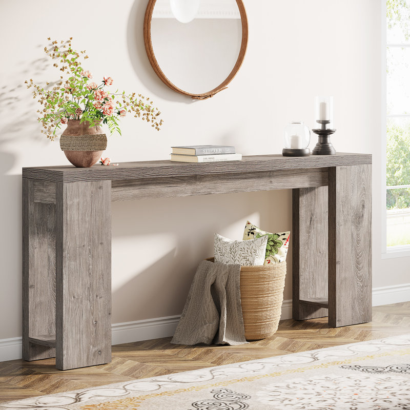 Dyron Extra Long Farmhouse Console Table For Entryway, Gray