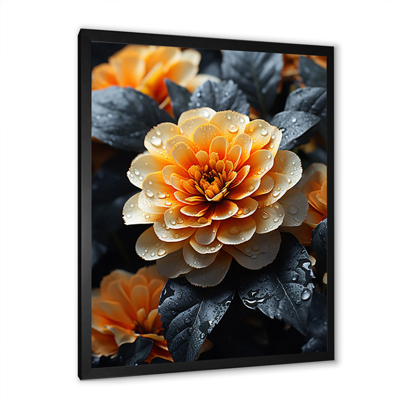 Volrad - champ de fleurs de corail, souci doré - impression, Cadre photo noir, H 40 po x l 30 po x P 1,5 po