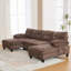 Canapé modulaire en U en chenille de 103,5 po avec double méridienne, poches de rangement et coussins d'accoudoirs pour le salon, brun-389010385