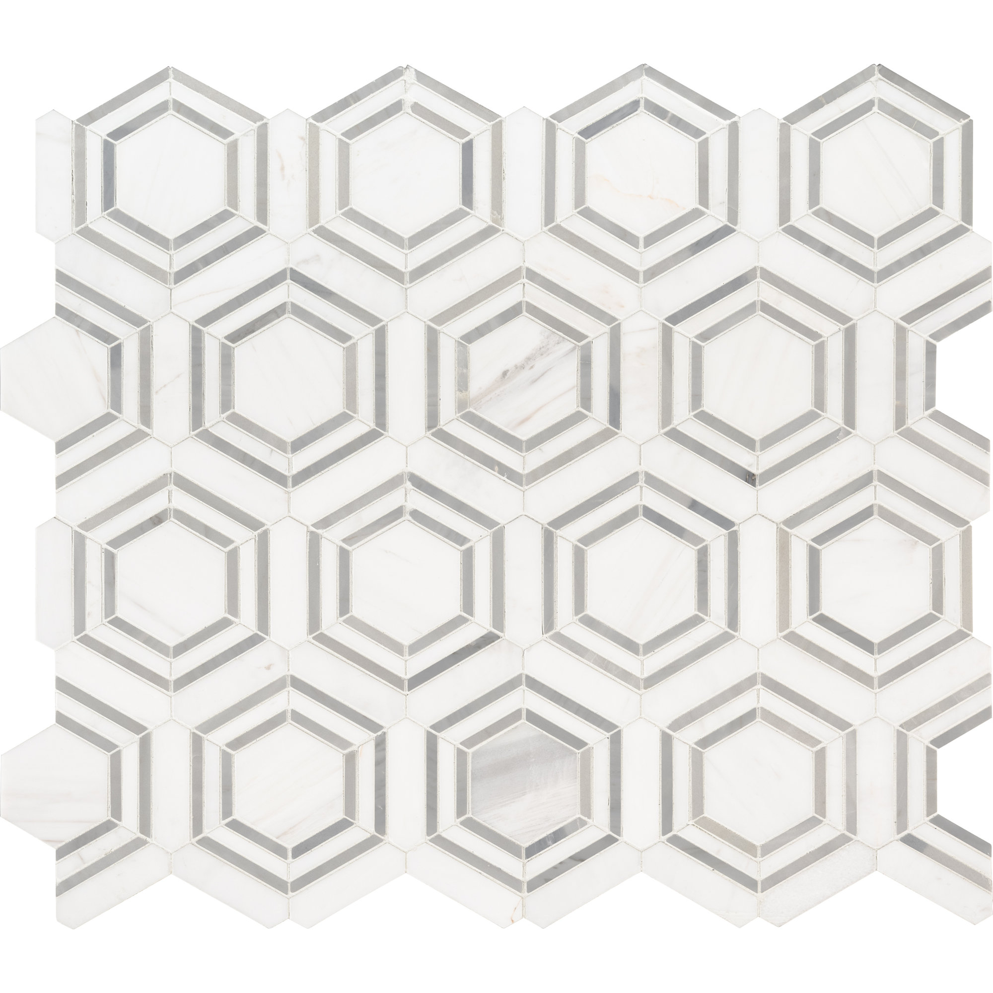 Lattice Fog Geometric 11 in. x 13 in. Polished Marble Mosaic Floor and Wall Tile, Lattice Fog