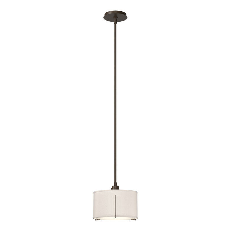Luminaire suspendu cylindrique unique à 3 lumières Exos, Bronze, Abat-jour couleur lin, Petit