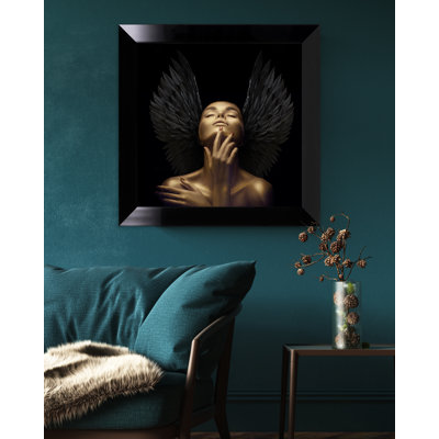 Golden Woman With Black Feathers by NONE - Single Picture Frame Print