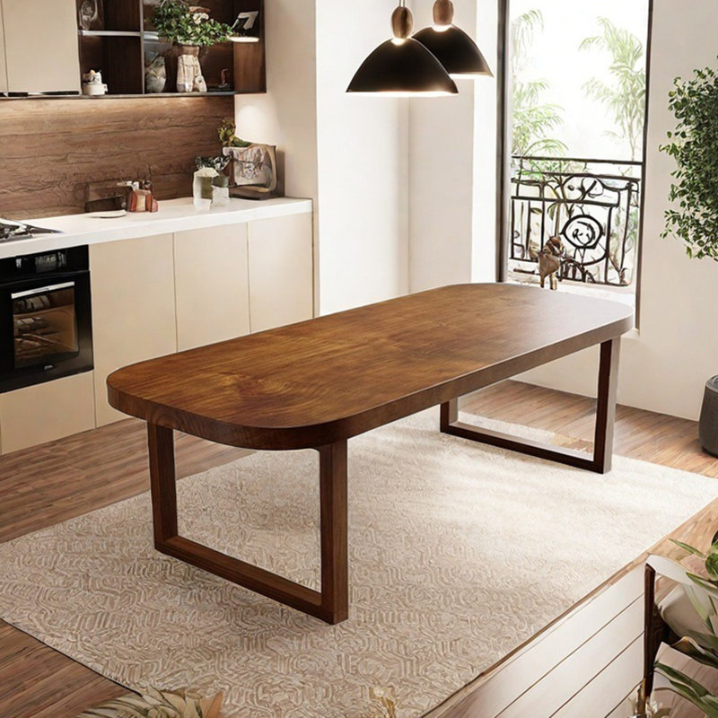 Solid wood round corner dining table rectangular, 29.53"H x 59.06"L x 27.56"W