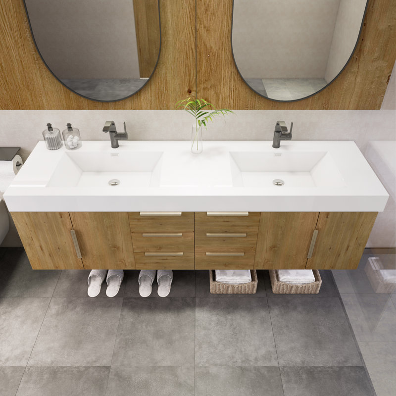 Laramie 70.8'' Double Bathroom Vanity with Acrylic Top, Oak