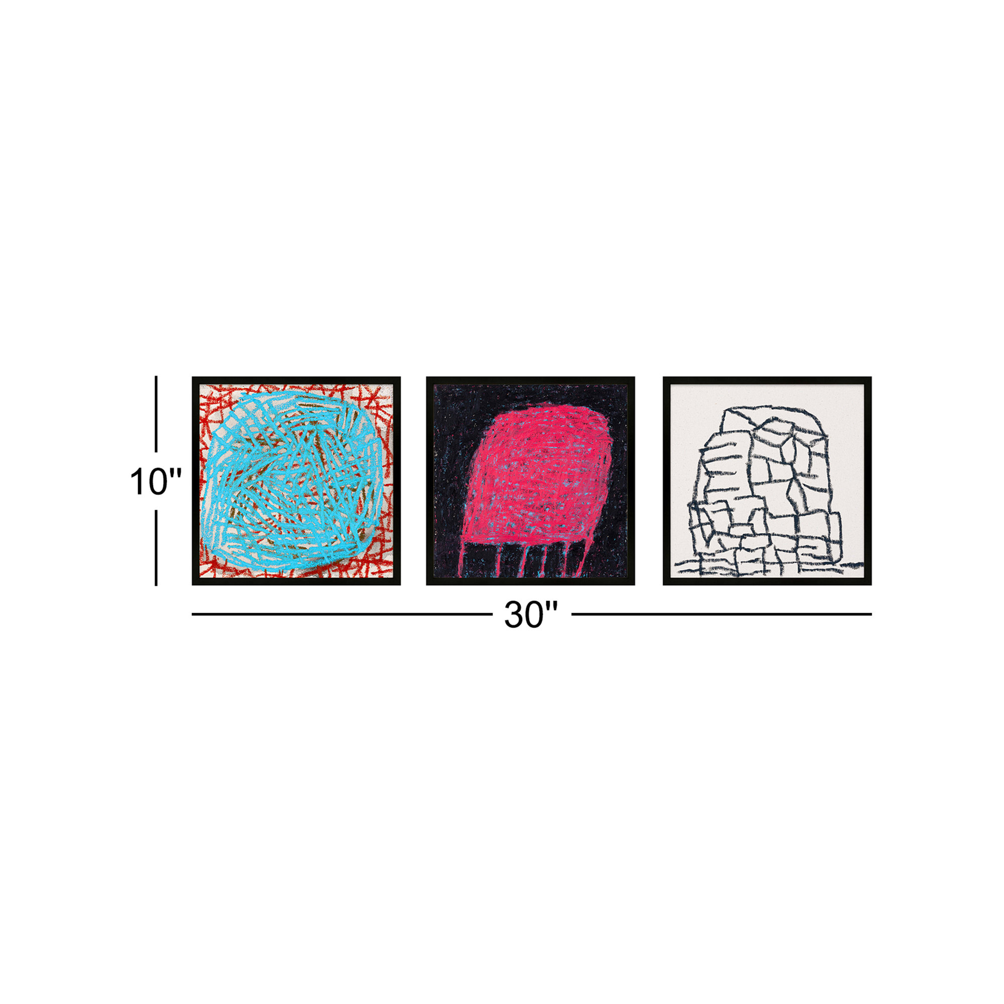 Love Bug. Set Of 3 by Stephanie Dennis, 10" H x 30" W  x 1.25" D, Black