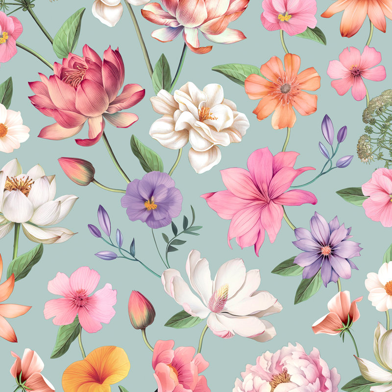 Papier peint floral Fantasia, Bleu