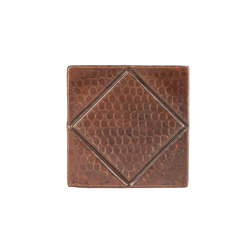 4" x 4" Hammered Copper Tile with Diamond Design