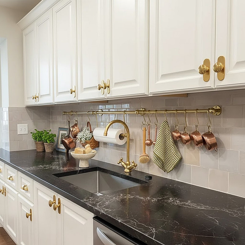 Handmade Unlacquered Brass Storage Rail Rack With Hooks Wall Mounted Organizer Kitchen Pot Rack, 4" H x 20" W x 4" D