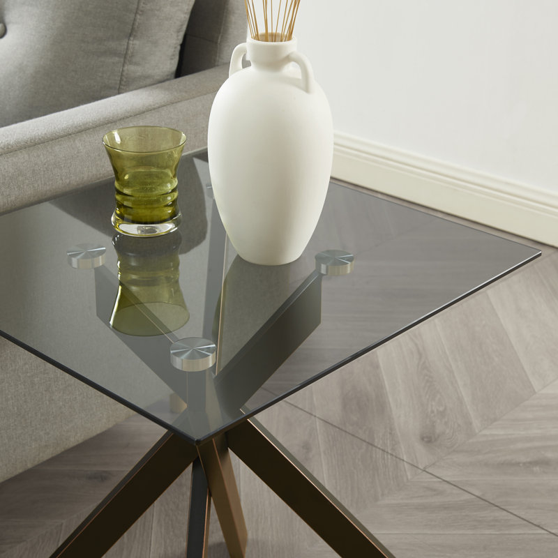 Square End Table With Glass Top, Black