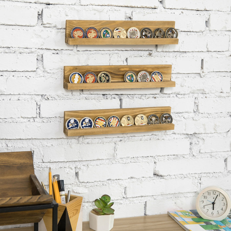 Aleck 3 Piece Pine Solid Wood Floating Shelf, Brown