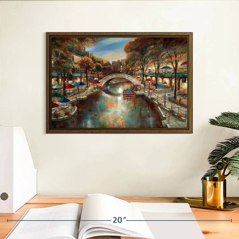 Soirée sur le canal, 13 po x 9 po, Cadre flottant noyer