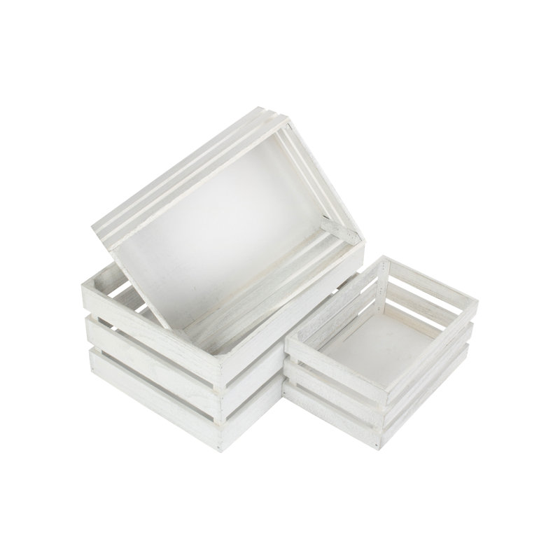 Slatted Manufactured Wood 3 Piece Organiser Box Set, Grey